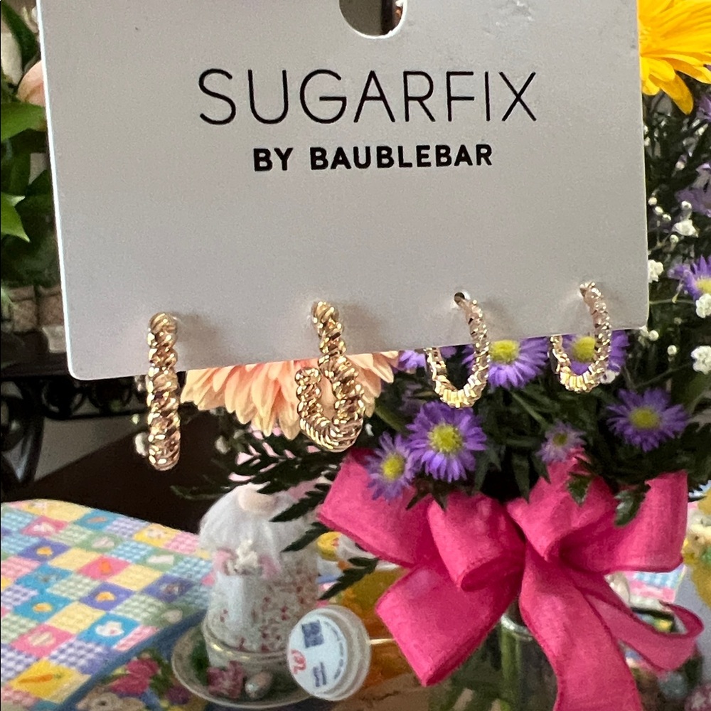 New SugarFix Gold Twisted Hoop Earring Set